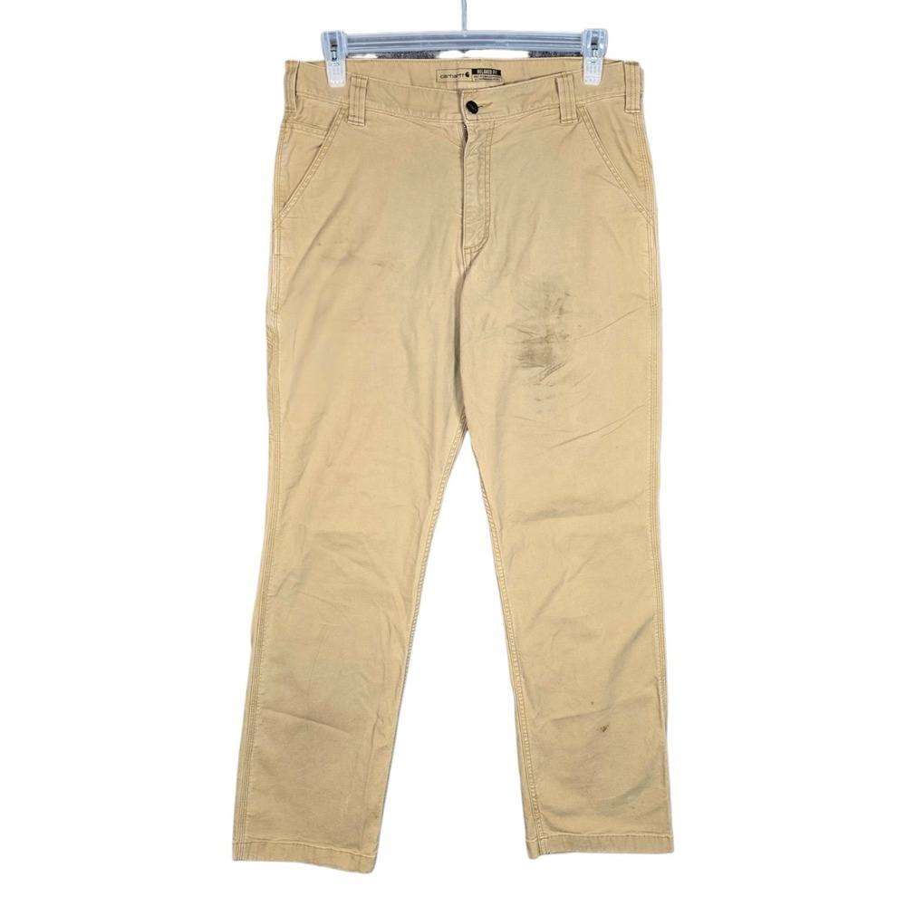 Carhartt Pants Mens 34x32 Actual Relaxed Fit Rugged Flex Canvas Work Pant Khaki